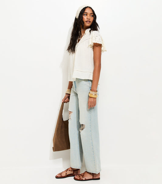 Light Blue Ripped Knee Wide Leg Adalae Jeans by New Look