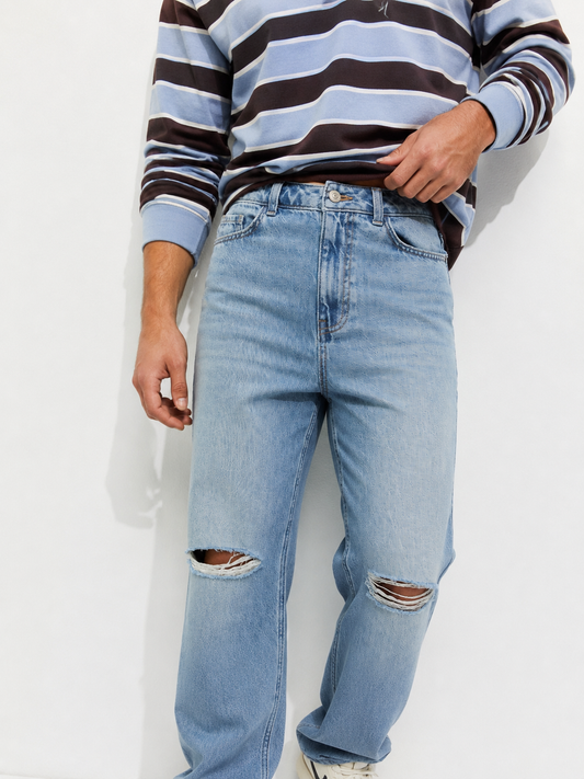 Blue Ripped Knee Wide Leg Adale Jeans by New Look