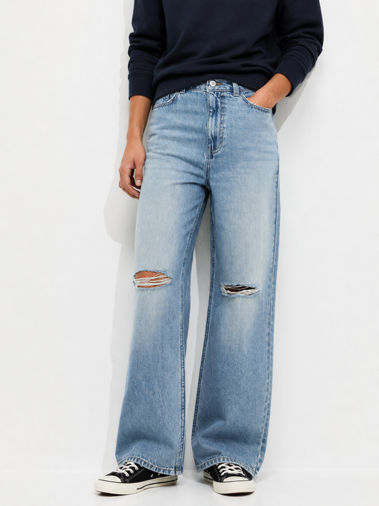 Blue Ripped Knee Wide Leg Adale Jeans by New Look